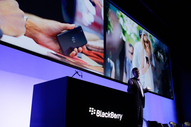 Thorsten Heins, CEO of BlackBerry, speaks during the launch of the BlackBerry Z10 smartphone in Sydney on Monday.   Bloomberg
