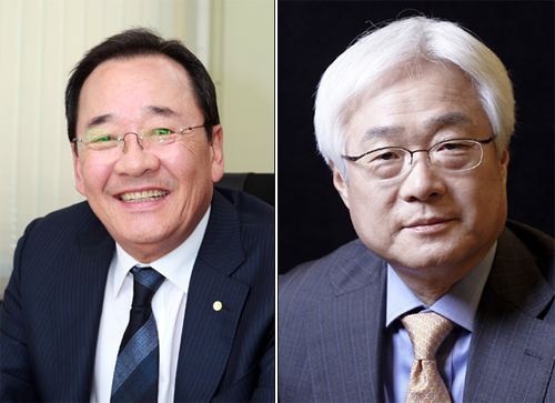 한우삼(좌측부터/기업인/태양금속공업),나완배(기업인/GS에너지)
대한상공회의소(회장 손경식)는 20일 서울 코엑스에서 ‘제40회 상공의 날 기념식’을 갖고 이들을 포함한 17명에게 훈장과 산업포장을 수여했다. 이날 박근혜 대통령은 취임 후 처음으로 경제계 행사에 참석, 수상자들을 격려했다. 은탑산업훈장은 김영진 환영철강공업 사장과 박인주 제니엘 대표이사가 수상했다.