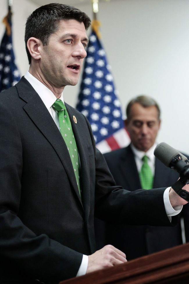 <YONHAP PHOTO-0171> WASHINGTON, DC - MARCH 19: Rep. Paul Ryan (R-WI) speaks about his new budget plan as House Republican leaders address the media after a party conference on March 19, 2013 in Washington, DC. GOP leaders asked that the president work with them to create a balanced budget plan, citing President Clinton's efforts to work with House Republicans on a budget in the 1990s. T.J. Kirkpatrick/Getty Images/AFP== FOR NEWSPAPERS, INTERNET, TELCOS & TELEVISION USE ONLY ==../2013-03-20 00:48:41/ <저작권자 ⓒ 1980-2013 ㈜연합뉴스. 무단 전재 재배포 금지.>
Rep. Paul Ryan speaks about his new budget plan Tuesday.   AFP-Yonhap News
Rep. Paul Ryan speaks about his new budget plan Tuesday.   AFP-Yonhap News