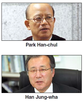 박한철(위부터/정무직공무원/전검사),한정화(교수/한양대) President Park Geun-hye on Thursday nominated Constitutional Court justice Park Han-chul as its chief, and business administration professor Han Jung-wha to head the Small and Medium Business Administration.