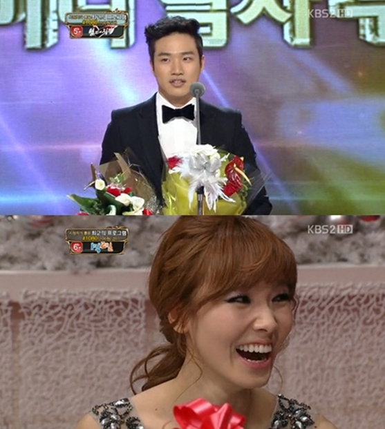 김기리(위부터/개그맨),신보라(개그우먼)
지난해 12월 22일 열린 2012 KBS 연예대상에서 남자 신인상을 받은 김기리는 무대에 올라 동료 선·후배 개그맨들에게 감사의 인사를 전했다.