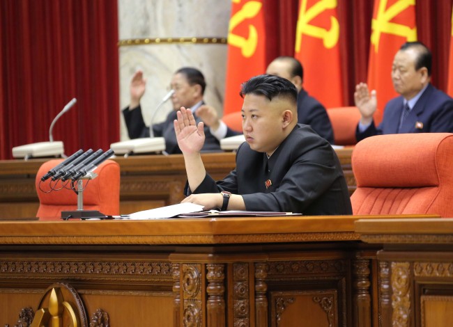 김정은(정치인/북한국방위원회제1위원장)
North Korean leader Kim Jong-un participates in the seventh session of the 12th Supreme People’s Assembly at the Mansudae Assembly Hall in Pyongyang on Monday.   Yonhap News
North Korean leader Kim Jong-un participates in the seventh session of the 12th Supreme People’s Assembly at the Mansudae Assembly Hall in Pyongyang on Monday.   Yonhap News