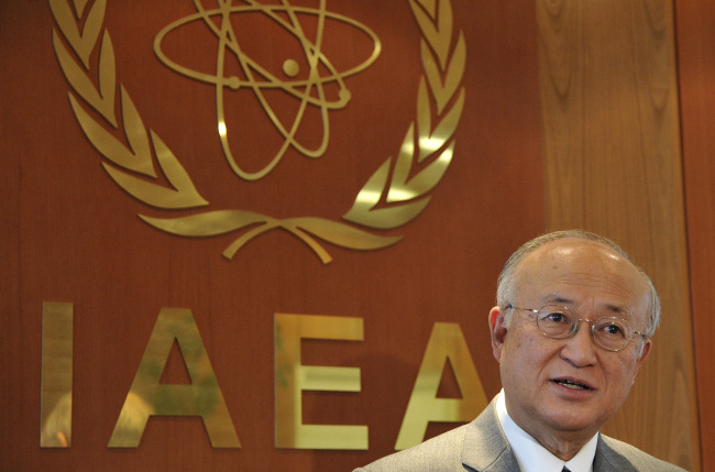 Director General of the International Atomic Energy Agency Yukiya Amano is pictured during an interview at his office in Vienna on Tuesday.   AP-Yonhap News