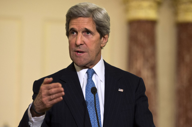 U.S. Secretary of State John Kerry speaks at a news conference at the State Department in Washington on Tuesday.   AP-Yonhap News
