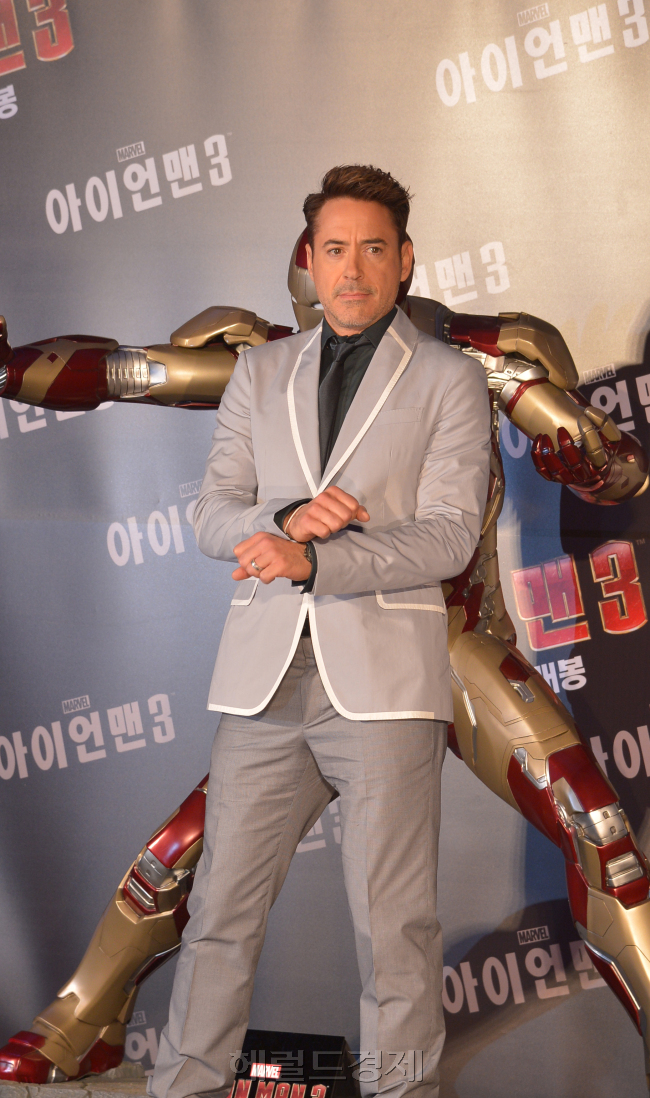 4일 오전 서울 영등포구 여의도 콘래드 서울 호텔에서 액션 SF 영화 '아이언맨3'(세인 블랙 감독) 주연배우 로버트 다우니 주니어 내한 기자회견이 열렸다. 윤병찬 기자/yoon4698@heraldcorp.com