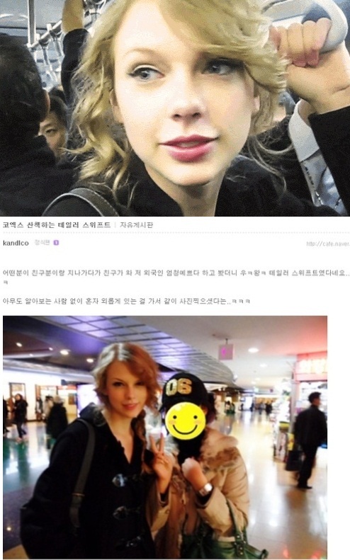 테일러스위프트(TaylorSwift/가수/영화배우)
9일 한 포털사이트 게시판에는 ‘우리나라 지하철에서 굴욕당한 테일러 스위프트’라는 제목으로 테일러 스위프트 목격담과 함께 사진 여러 장이 공개됐다.
