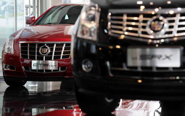 GM’s Cadillac vehicles are on display at a dealership in Shanghai.   Bloomberg