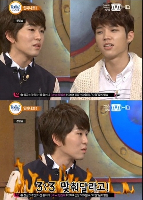 곽정욱(좌부터/탤런트/영화배우),남우현(가수/인피니트)
곽정욱은 15일 방송된 Mnet ‘비틀즈코드2’에 인피니트 원년멤버로서 깜짝 등장했다. 인피니트 데뷔 전부터 친분을 유지했다는 곽정욱은 거침 없는 폭로로 스튜디오를 초토화시켰다.