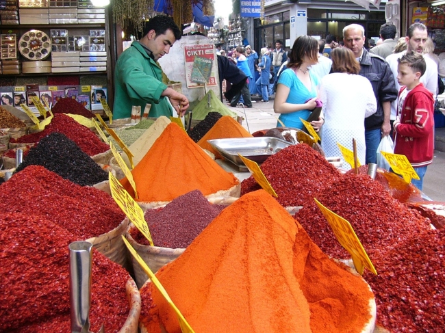 Tourists venture into the 17th-century Spice Bazaar in Istanbul, Turkey.   MCT
