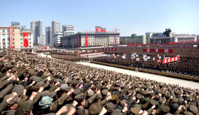 A mass rally held in Pyongyang last month.   Yonhap News