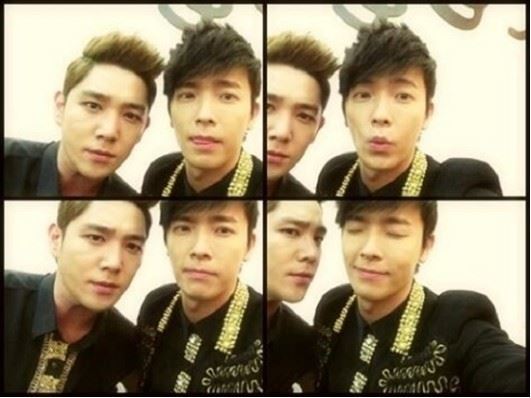 강인(좌부터/김영운/가수/뮤지컬배우/슈퍼주니어),동해(이동해/가수/슈퍼주니어)
22일 슈퍼주니어 동해는 자신의 트위터에 “Ola! Brasil. U guys ready? SJ ready!”라는 글과 함께 멤버 강인과 함께 찍은 사진 네 장을 게재했다.