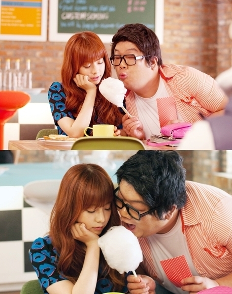 주니엘(좌부터/최준희/가수),유민상(개그맨)
24일 주니엘의 소속사를 통해 공개된 사진에서 유민상은 눈을 감고 상상에 잠겨 있는 주니엘 옆에 솜사탕을 들고 다가와 키스를 시도하고 있다.