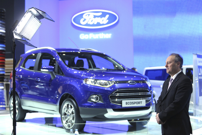 Stephen Odell, chief executive officer of Ford’s Europe unit, pauses during a television interview during the 83rd Geneva International Motor Show on March 5.   Bloomberg