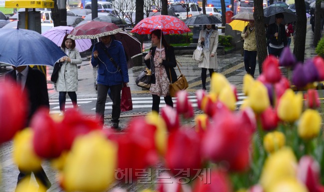 새벽부터 전국적으로 봄비가 내리고 있다. 28일 오전 서울 광화문 인근으로 출근하는 시민들이 형형색색의 우산을 쓰고 출근을 하고 있다. 박해묵 기자/mook@heraldcorp.com
새벽부터 전국적으로 봄비가 내리고 있다. 28일 오전 서울 광화문 인근으로 출근하는 시민들이 형형색색의 우산을 쓰고 출근을 하고 있다. 박해묵 기자/mook@heraldcorp.com