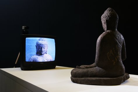 “TV Buddha” by Nam June Paik.    Nam June Paik Art Center