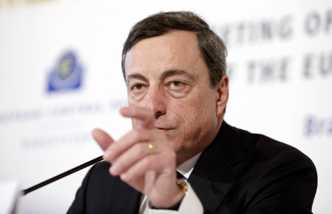 ECB chief Mario Draghi speaks during a news conference in Bratislava, Slovakia, Thursday.   Bloomberg