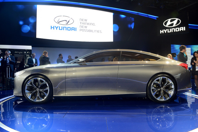 The Hyundai Motor HCD-14 Genesis concept luxury sedan is displayed during the Detroit motor show on Jan. 14.   Bloomberg