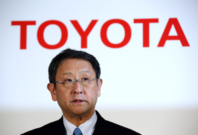 Akio Toyoda, president of Toyota Motor Corp., speaks during a news conference in Tokyo on May 8.   Bloomberg