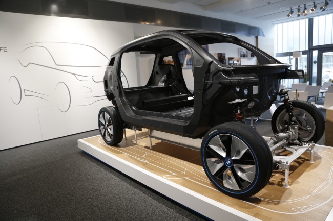 No conveyors, no welding. The carbon fiber body of the BMW i3 on show at the Leipzig plant.   BMW Group