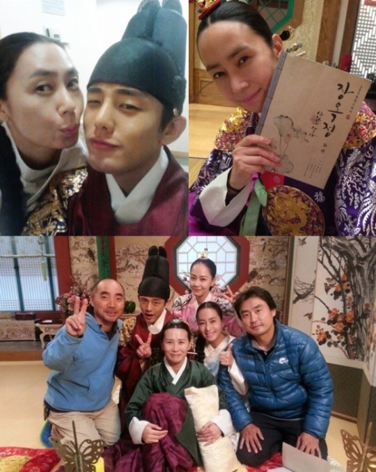 김선경(좌부터/뮤지컬배우/영화배우),유아인(엄홍식/탤런트/영화배우)
배우 김선경이 ‘장옥정, 사랑에 살다(이하 ‘장옥정')’ 마지막 촬영을 기념한 인증샷을 공개했다.