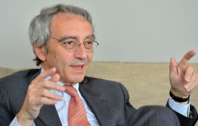 Pierre Pringuet, Pernod Ricard CEO, speaks in an interview with The Korea Herald in Seoul on Thursday. (Lee Sang-sub/The Korea Herald)