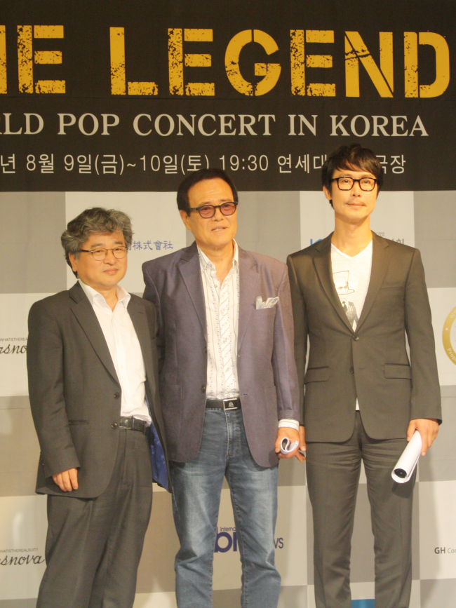 From left: Lead director Lee Ki-jin, Johnny Yune and music director Tomi Kita at the press conference at Novotel Ambassador Gangnam on Wednesday.    Yonhap News