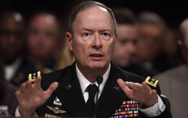Gen. Keith Alexander, director of the National Security Agency, testifies before the Senate Appropriations Committee hearing on Capitol Hill in Washington on Wednesday.   AP-Yonhap News