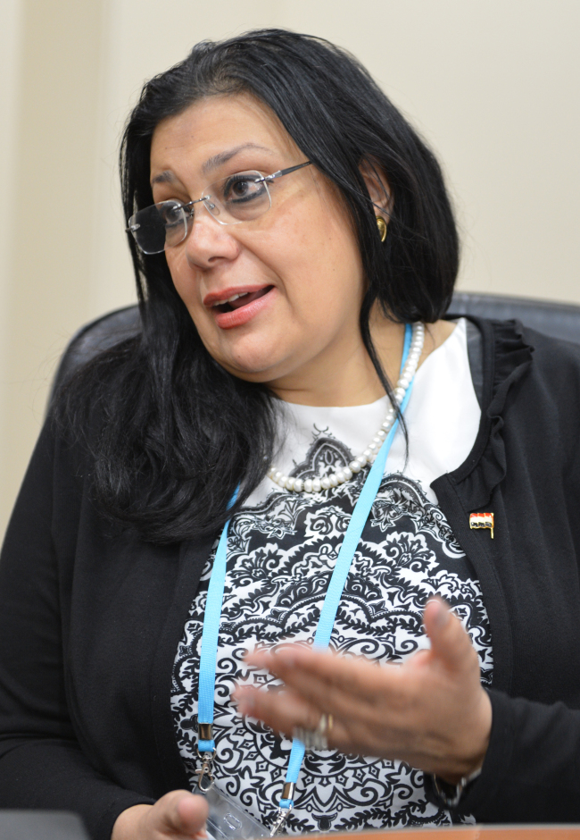 Mona Sayed Ahmed Ibrahim speaks in an interview with The Korea Herald in Seoul this week.   Korea Eximbank