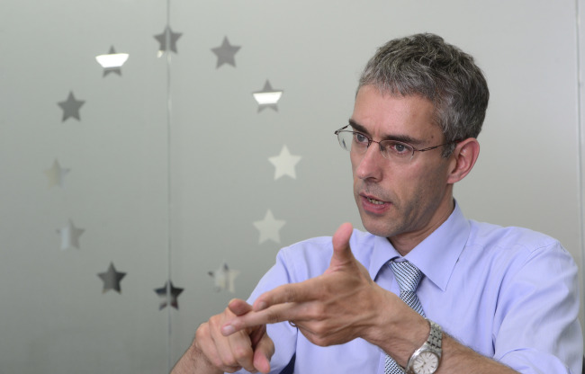 Christoph Heider, secretary-general of ECCK, speaks in an interview with The Korea Herald.   Park Hae-mook/The Korea Herald