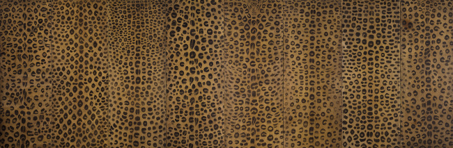 Leopard skin pattern painting, an eight-panel  folding screen from the 18th century.   Gana Art Gallery