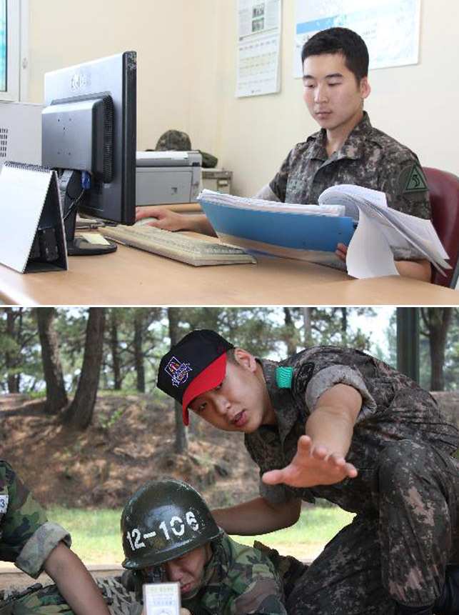 아르헨티나 한인 1.5세 형제, 모국에 자원입대 (서울=연합뉴스) 지난 3월11일 충남 논산 육군훈련소에 동반 자원입대한 아르헨티나 영주권자 방형식(위쪽)ㆍ태현 형제. 형은 육군 53사단, 동생은 육군훈련소 28연대에 최근 배치됐다. 2013.6.30 << 육군 제공, 재외동포부 기사 참조 >> photo@yna.co.kr (끝)
This photo shows Bang Hyung-sik (top) and Tae-hyun on duty.    Republic of Korea Army