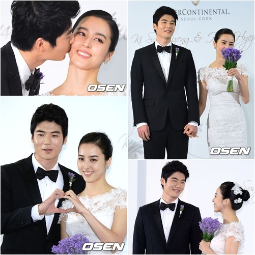 기성용(좌부터/축구선수/스완지시티AFC),한혜진(탤런트/영화배우)
기성용은 1일 오후 4시 서울 삼성동에 위치한 인터콘티넨탈 호텔에서 결혼식에 앞서 열린 기자회견에서 “앞으로 많은 선한 영향력을 줄 수 있는 부부가 되도록 최선을 다해서 열심히 행복하게 살겠다”며 “그 어떤 시간보다 행복한 시간이다. 세상에서 가장 아름다운 신부와 이 자리에 서서 행복하다”고 소감을 전했다.