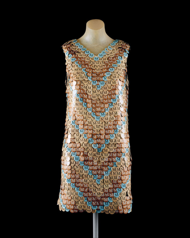 This photograph shows “Dress,” made of the museum’s admission buttons by Kang Ji-eon, a gift to the museum by Richard Martin. Starting Monday, the button was replaced with a paper ticket with detachable sticker.    AP-Yonhap News
