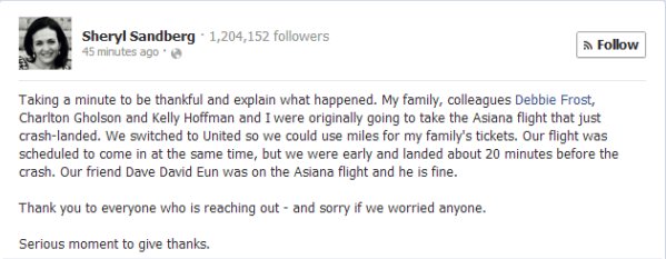 (Sandberg's Facebook)