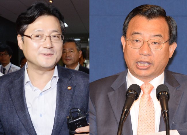 민주당 홍익표 원내대변인 (좌측)과 청와대 이정현 홍보수석 (코리아헤럴드 박현구, 정희조 사진기자)