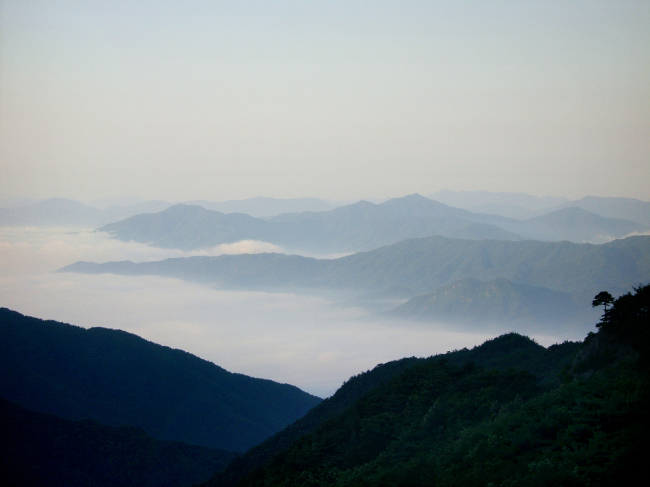 A view of the surrounding mountains from the top of Mount Jirisan.   Korea Tourism Organization