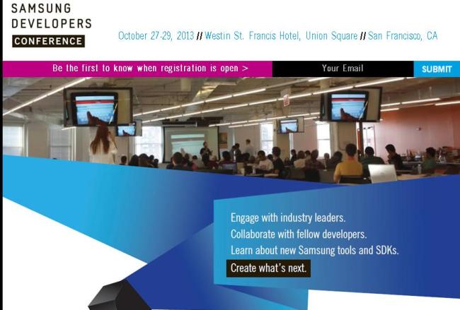 삼성전자가 샌프란시스코에서 개발자회의를 개최한다고 알리는 사이트(samsungdevcon.com)  [사진제공=삼성전자]