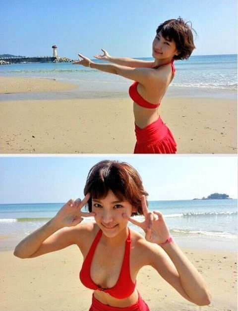이해인(이지영/탤런트/가수/갱키즈)
이해인은 지난달 26일 이해인은 자신의 트위터에 자신의 빨간색 비키니 착용 사진 2장을 공개하며 “드라마 촬영만 하다가 뮤비 촬영차 바다 왔다”며 “(경치가) 너무 예쁘다 이제 다시 우리 현장으로 gogo!!”라고 덧붙였다. 이는 바로 티아라의 ‘비키니’ 뮤비 촬영 현장.