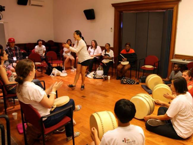 Participants in a traditional Korean music workshop at Hallyu Camp 2012 in Washington, D.C. Korean Culture Center DC