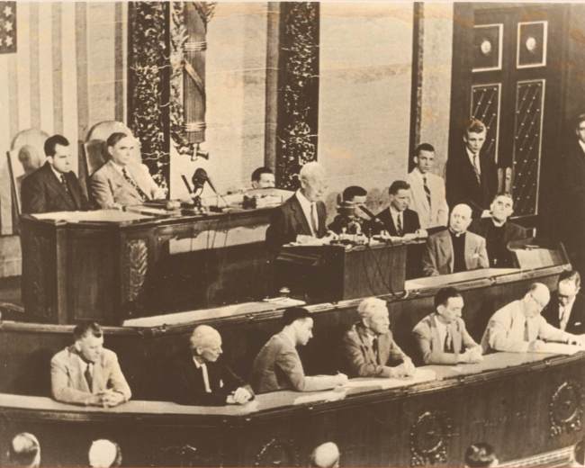 Korea’s first president, Syngman Rhee, makes an address to the U.S. Congress in 1954.