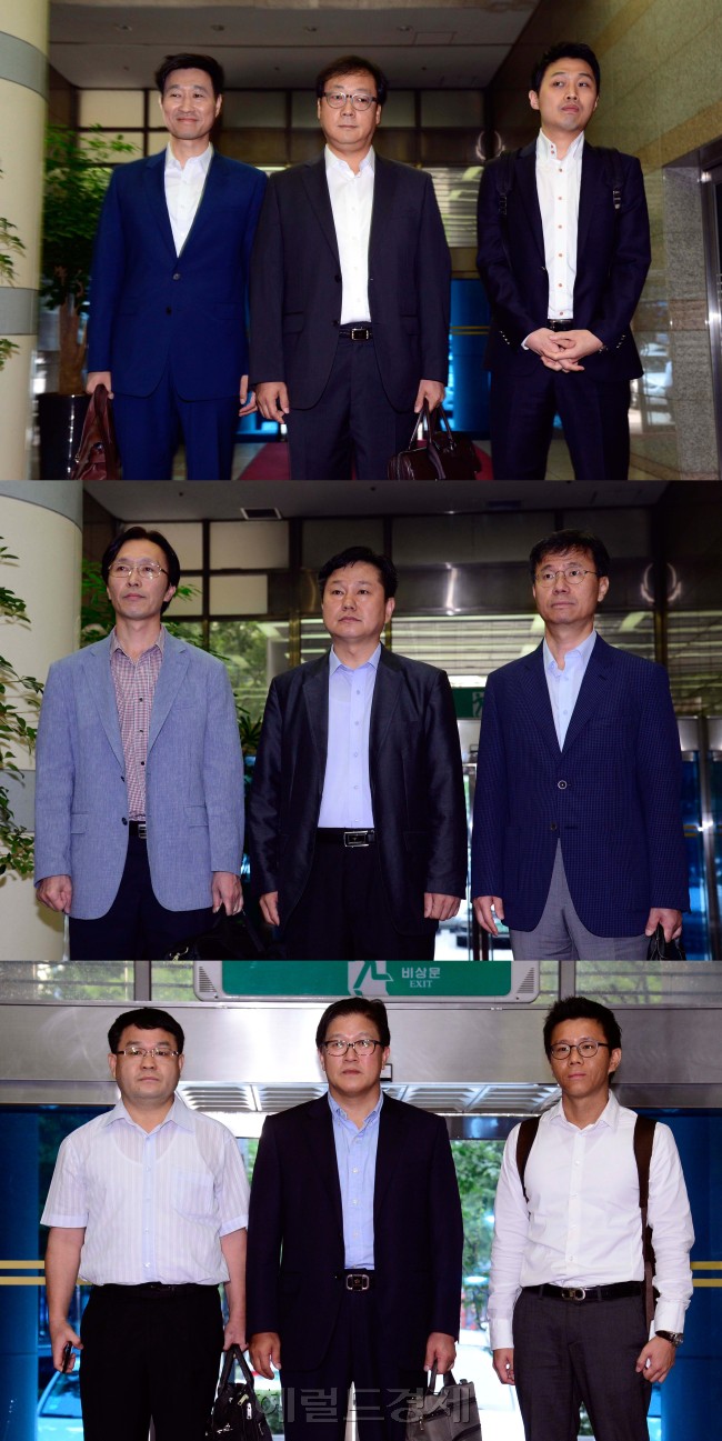 19일 오전 경기도 성남시 분당구 한국정보통신기술협회(TTA)에서 롱텀에볼루션(LTE) 주파주 경매가 열린 가운데 SK텔레콤, KT, LG유플러스 이동통신 3사 경매 실무진들( 사진 위부터 SK텔레콤, KT, LG유플러스)이 경매장으로 입장하고 있다. 이번에 실시되는 주파수 경매는 사상 처음으로 SK텔레콤, KT, LG유플러스 이동통신 3사 모두 2.6GHz 대역 80MHz와 1.8GHz 대역 50MHz 등 총 130MHz 폭을 두고 진행된다. 박해묵 기자/mook@heraldcorp.com
19일 오전 경기도 성남시 분당구 한국정보통신기술협회(TTA)에서 롱텀에볼루션(LTE) 주파주 경매가 열린 가운데 SK텔레콤, KT, LG유플러스 이동통신 3사 경매 실무진들( 사진 위부터 SK텔레콤, KT, LG유플러스)이 경매장으로 입장하고 있다. 이번에 실시되는 주파수 경매는 사상 처음으로 SK텔레콤, KT, LG유플러스 이동통신 3사 모두 2.6GHz 대역 80MHz와 1.8GHz 대역 50MHz 등 총 130MHz 폭을 두고 진행된다. 박해묵 기자/mook@heraldcorp.com
19일 오전 경기도 성남시 분당구 한국정보통신기술협회(TTA)에서 롱텀에볼루션(LTE) 주파주 경매가 열린 가운데 SK텔레콤, KT, LG유플러스 이동통신 3사 경매 실무진들( 사진 위부터 SK텔레콤, KT, LG유플러스)이 경매장으로 입장하고 있다. 이번에 실시되는 주파수 경매는 사상 처음으로 SK텔레콤, KT, LG유플러스 이동통신 3사 모두 2.6GHz 대역 80MHz와 1.8GHz 대역 50MHz 등 총 130MHz 폭을 두고 진행된다. 박해묵 기자/mook@heraldcorp.com
경기 성남시 분당구 한국정보통신기술협회에서 19일 열린 LTE 주파수 경매를 앞두고 SK텔레콤(사진 위부터), KT, LG유플러스 이동통신 3사 관계자들이 경매장으로 입장하고 있다.  박해묵 기자/mook@heraldcorp.com