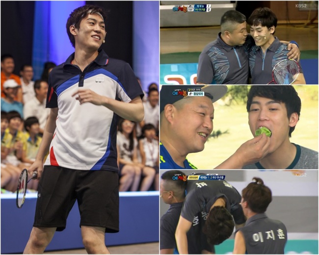 존박(박성규/가수),강호동(MC/개그맨)
강호동이 ‘1박2일‘에서는 이승기라는 신선한 예능재목과 콤비를 이뤘고 ‘강심장’에서는 이승기와 공동MC까지 맡았다.