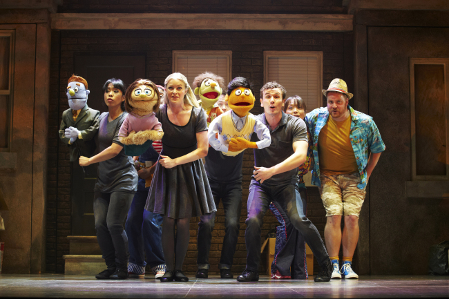A scene from “Avenue Q,” currently being staged at Charlotte Theater in Seoul.   Seol & Company