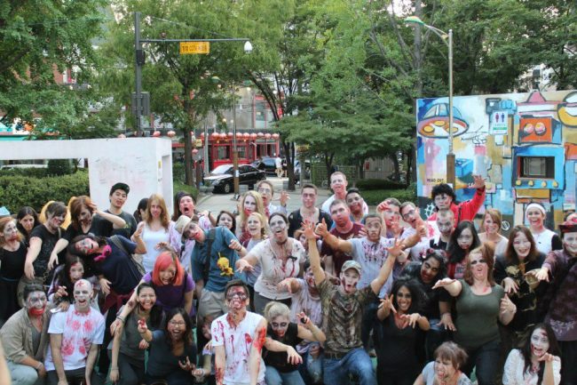 Participants of the 2012 Zombie Walk Seoul pose in Hongdae.   Daniel O Brien