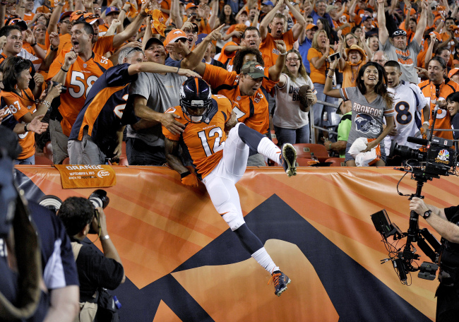 Denver Broncos wide receiver Andre Caldwell celebrates his touchdown in the second half.   AP-Yonhap News