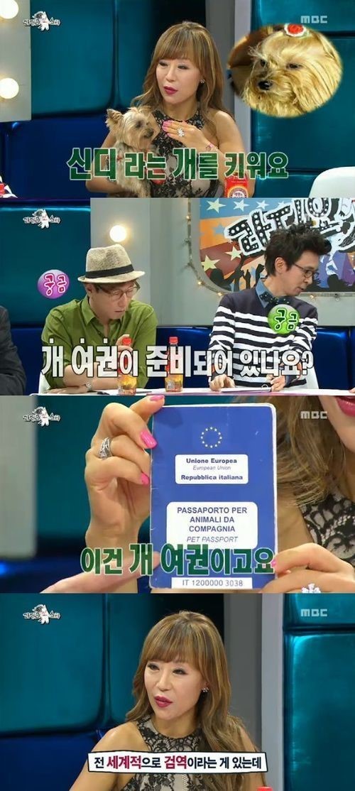 조수미(성악가),김국진(MC/개그맨),윤종신(가수/작곡가/미스틱89대표)
성악가 조수미가 자신의 애완견 여권을 공개해 눈길을 끌었다.