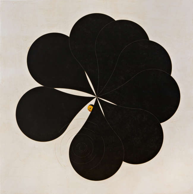 양대원‘꽃1’, 광목 위에 한지, 아크릴물감, 토분 등. 148×148㎝  [사진제공=사비나미술관]