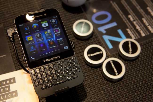 A Q5 smartphone, manufactured by BlackBerry Ltd., sits on display at the IFA consumer electronics show in Berlin on Sept. 6.   Bloomberg