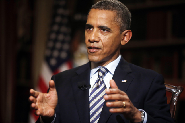 U.S. President Barack Obama speaks during an interview at the White House in Washington on Friday.   (AP-Yonhap news)