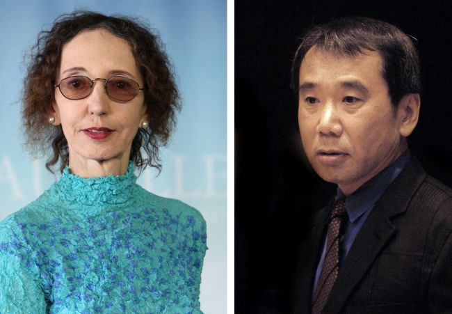 U.S. writer Joyce Carol Oates (left) and Japanese writer Haruki Murakami are among the favorites to win this year’s Nobel Prize for Literature.   (AFP-Yonhap News)